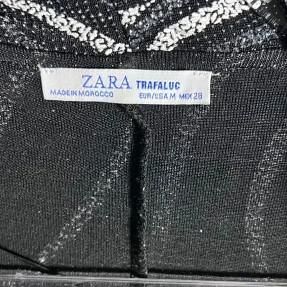Zara Shiny Shimmery Wrap Dress M Black Silver White - Picture 4 of 6